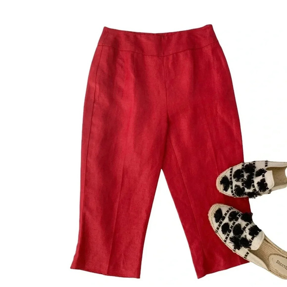 LONGCHAMP Linen High Rise Cropped Pants Red Size 36 NWT - Picture 13 of 14